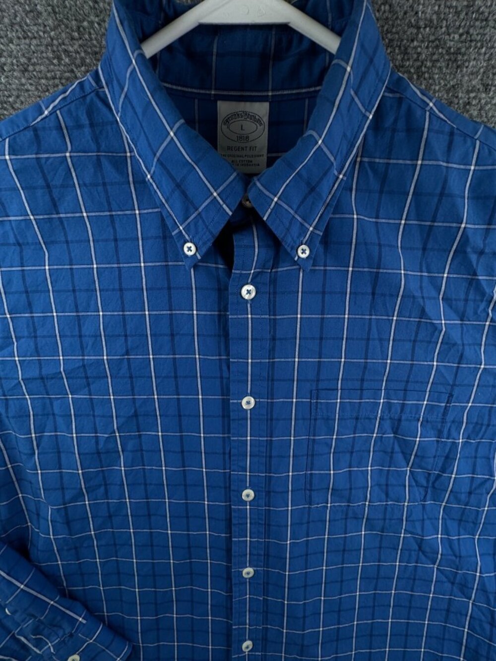 Brooks Brothers Cotton Button Up Shirt Men Long Sleeve Blue Check Large Regent